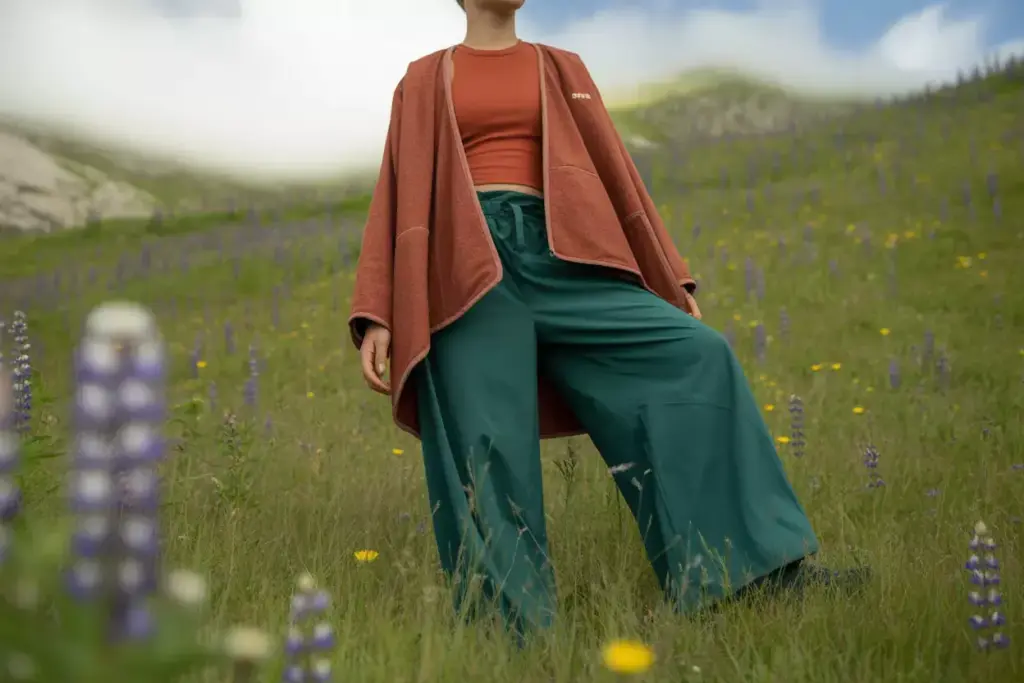 45 The Bohemian Mountain Wanderer Rust Base Kimono Jacket Wide Leg Forest Pants