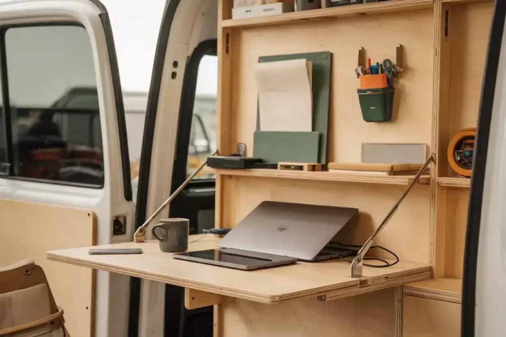 Fold Down Wall Desk With Laptop And Cable Management For Remote Work