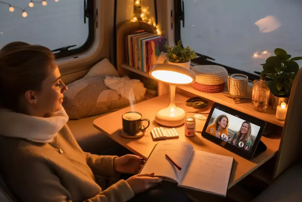 Winter Camper Mental Health Strategies Light Therapy Social Connection