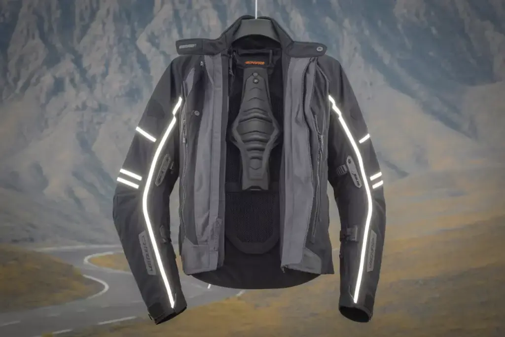 Adventure Riding Jacket With Ce Armor And Removable Liner Displayed
