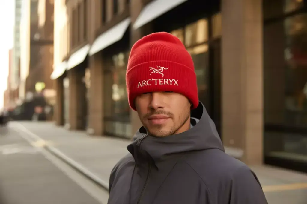 Arc Teryx Word Head Toque Bold Branding In Urban Street Style Setting