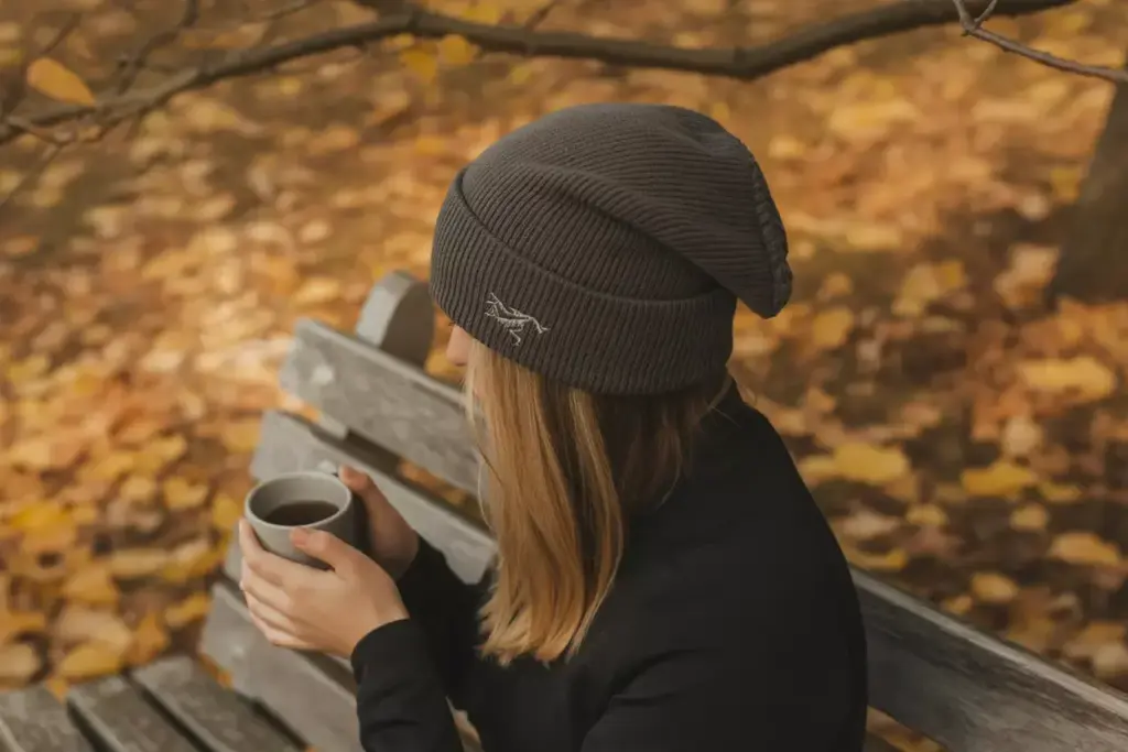 Arc Teryx Grotto Toque Classic Ribbed Knit In Autumn Park Setting