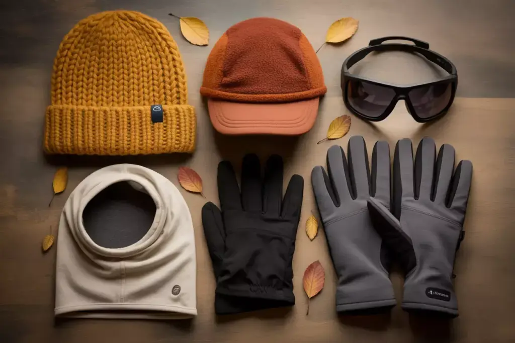 Flat Lay Of Merino Beanie Gloves And Sunglasses For Hiking