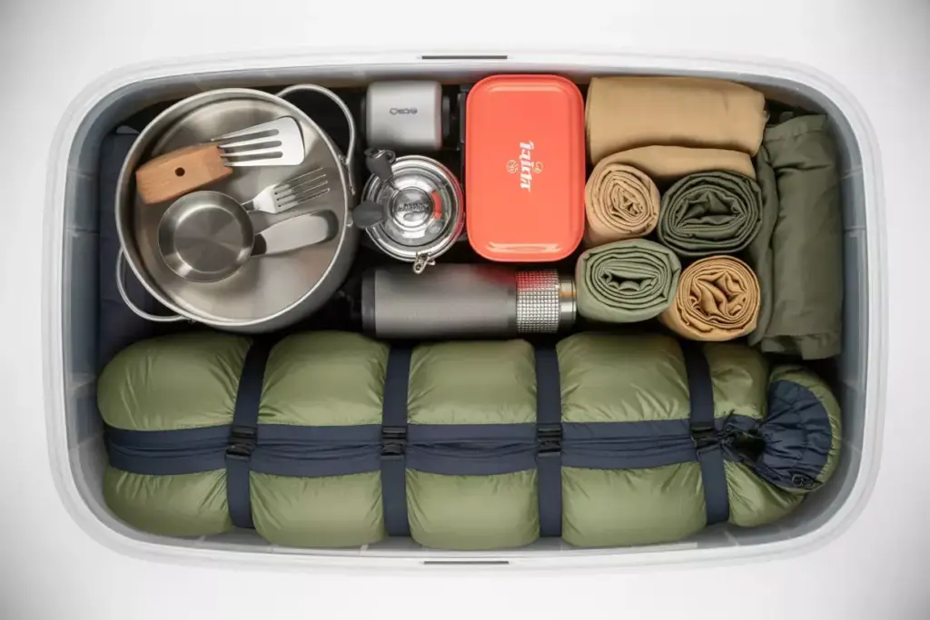 Cutaway View Of Efficiently Packed Storage Bin With Nested Items