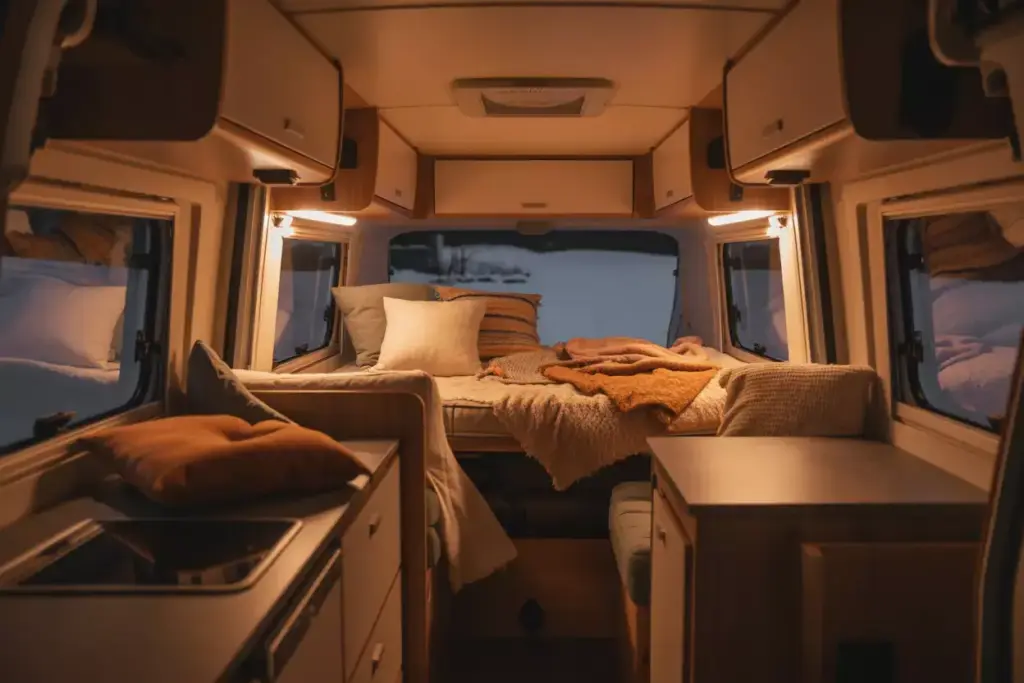 Optimized Camper Interior Organization Lighting Design Comfort Zone Winter