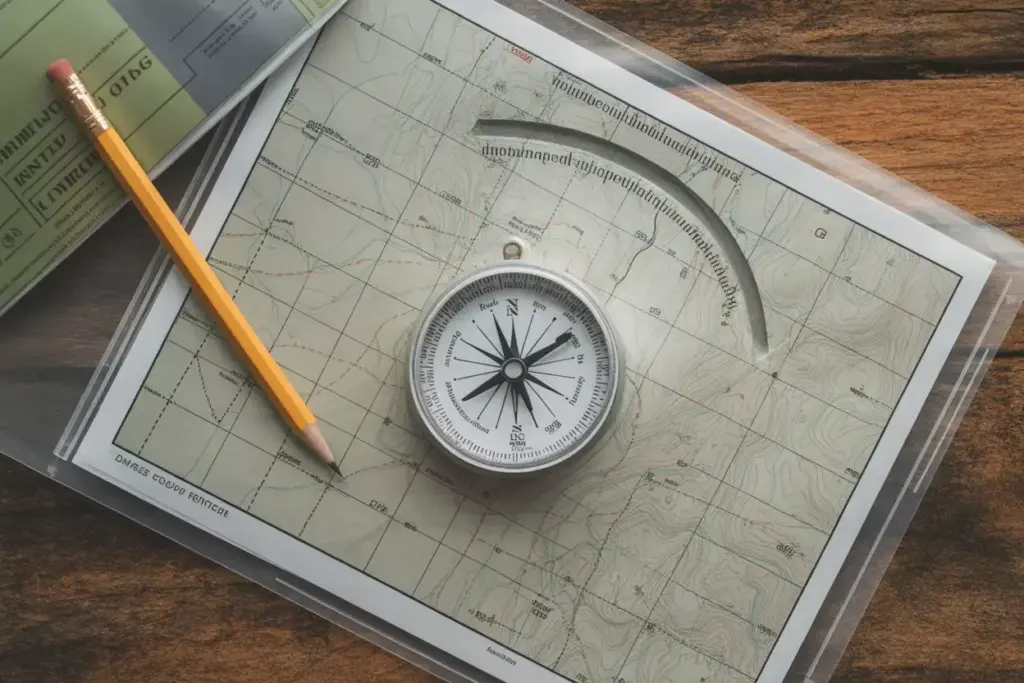 Detailed Usgs Topographic Map And Baseplate Compass Laid Out For Hiking Preparation