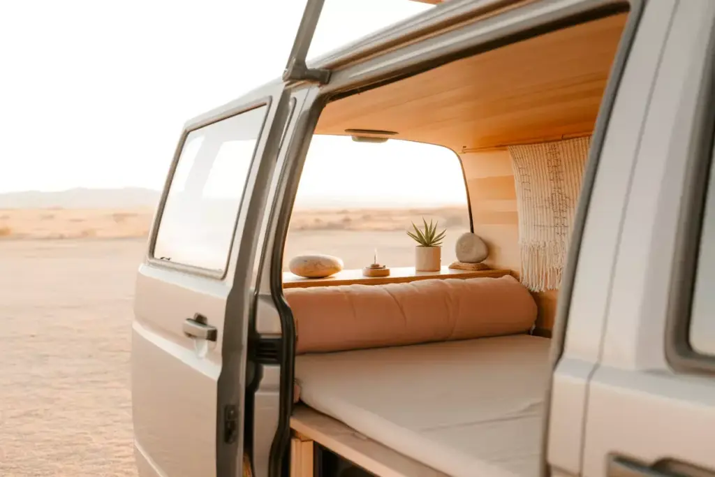 Desert Modern Zen Van With Meditation Space And Succulent Against Desert