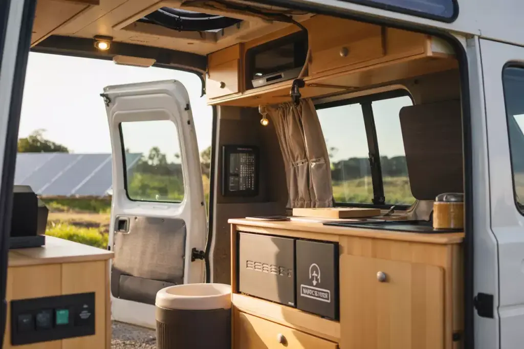 Eco Conscious Van With Solar Panels And Recycled Timber Interior