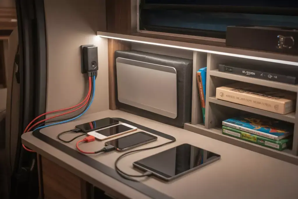 Rv Technology Organization Cable Management Charging Station Media Storage Laptop Compartment