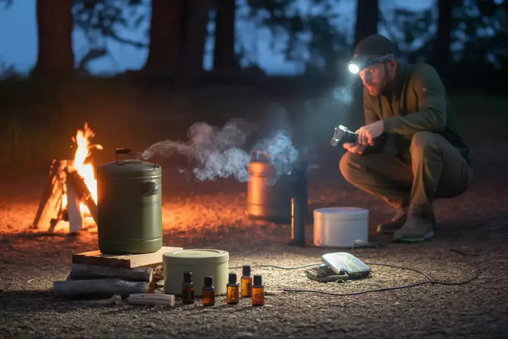 Multi Barrier Camping Food Defense With Bear Canister Smoke Treatment And Backup Cache