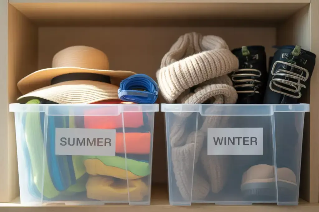 Seasonal Gear Rotation Side By Side Summer And Winter Storage Bins