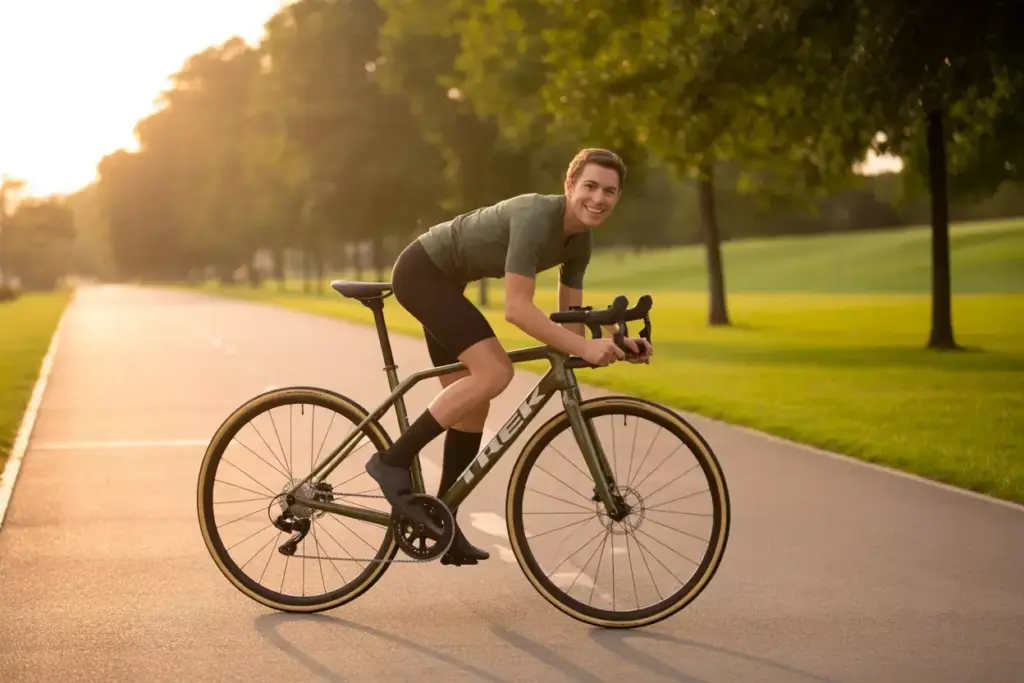 Trek Domane Al 3 Entry Level Endurance Bike On Paved Park Path