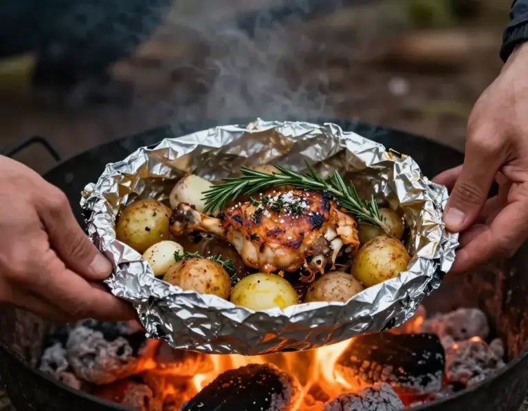 Featured Herb Roasted Chicken Thighs Potatoes Foil Packet Cooking At Campsite